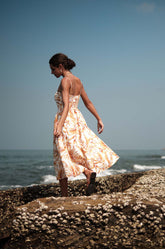 Corset Detailed Strappy Dress-Orange